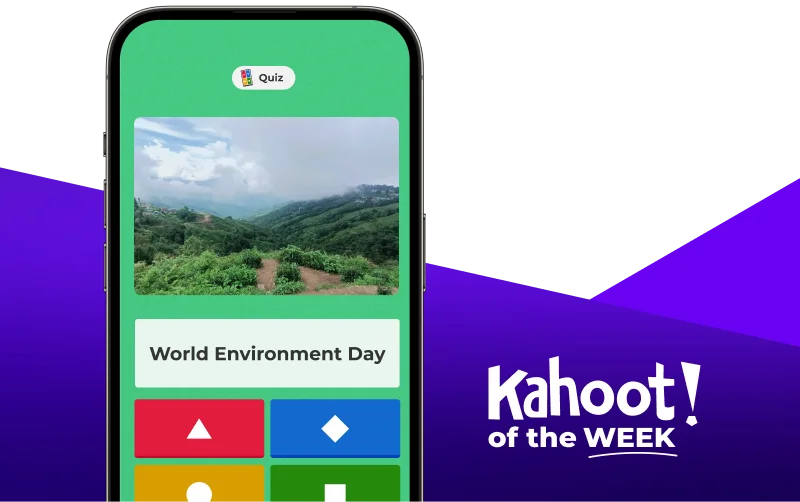 Smartphone displaying a kahoot entitled ''World Environment Day''''