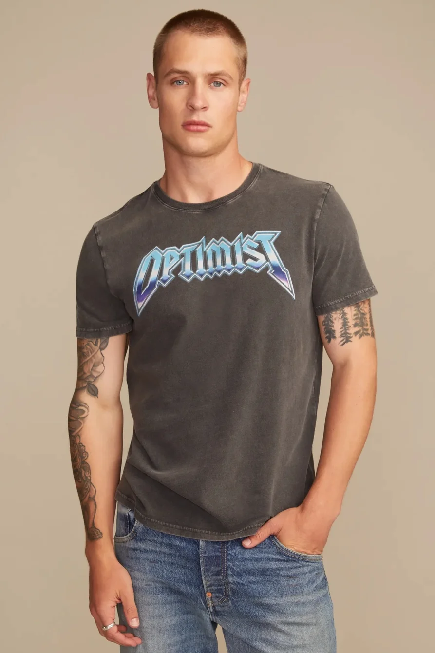 Image of Lucky Brand Optimist Tee - Men's Clothing Tops Shirts Tee Graphic T Shirts in Jet Black