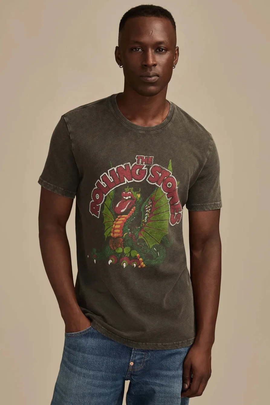 Image of Lucky Brand Rolling Stones Dragon Tee - Men's Clothing Tops Shirts Tee Graphic T Shirts in Beluga