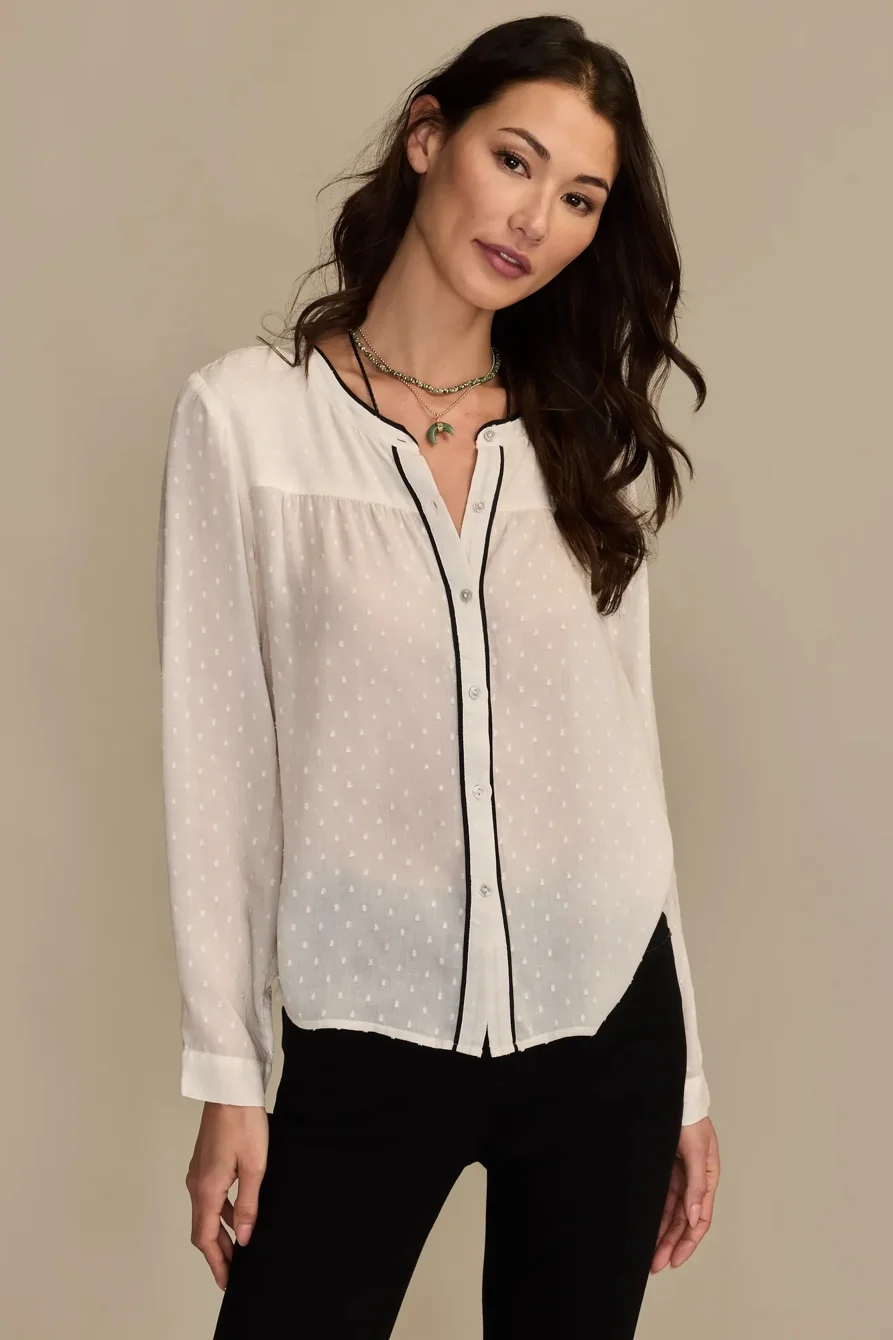 Image of Lucky Brand Novelty Buttondown Top - Women's Clothing Tops Tees Shirts in Caviar