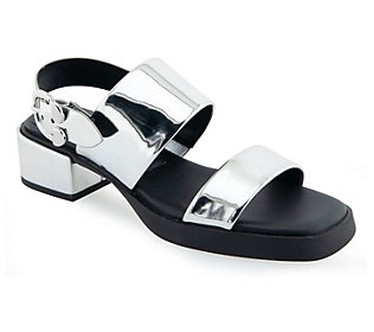 Aerosoles Dual-Strap Heeled Sandal- Dove  Size 5 Medium  Silver Metallic