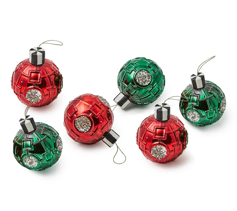 MacKenzie-Childs Red & Green Glass Ornaments, Set of 6