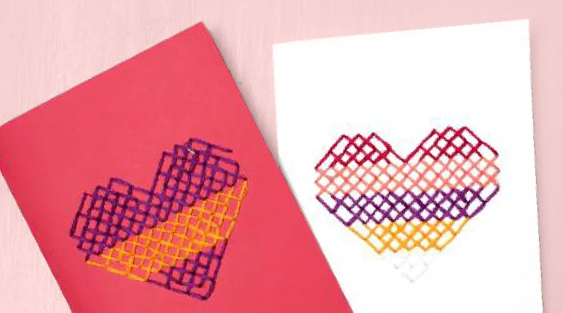 Handmade Valentine's cards featuring string art heart designs.