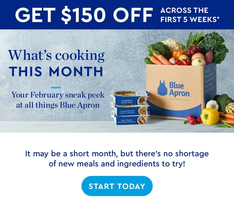 What’s cooking THIS MONTH | Your February sneak peek at all things Blue Apron | It may be a short month, but there's no shortage of new meals and ingredients to try! | START TODAY