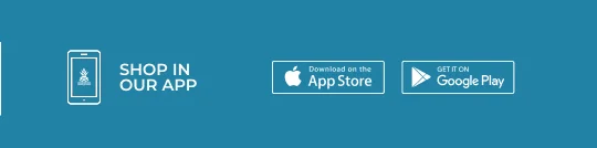 Shop in our app. Available in the Apple App Store and the Google Play store.