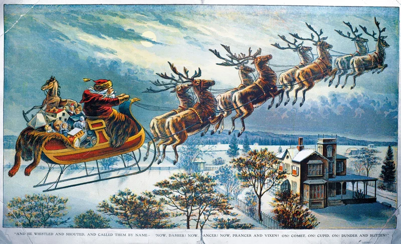 Now, Dasher! Now, Dancer: !This illustration was produced for an 1893 edition of the 1823 poem “A Visit From St. Nicholas,” attributed to Clement Clarke Moore.