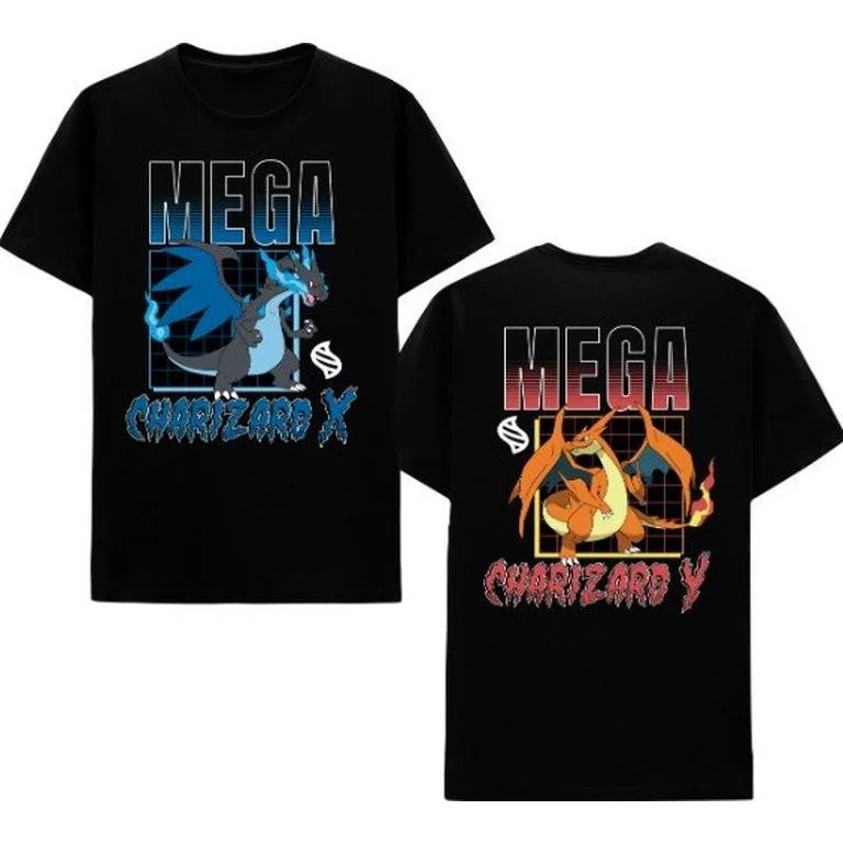 Pokemon Mega Charizard X and Y Double Sided Graphic T-Shirt GameStop Exclusive - Size: Large - Hybrid Apparel