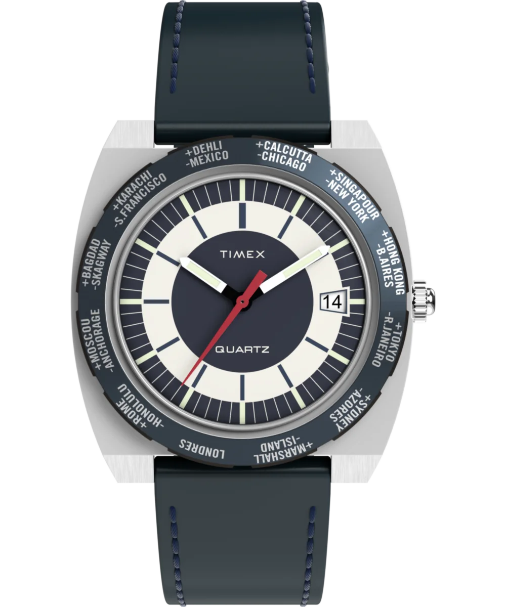 Image of Q Timex® 1972 World Time 39mm Leather Strap Watch