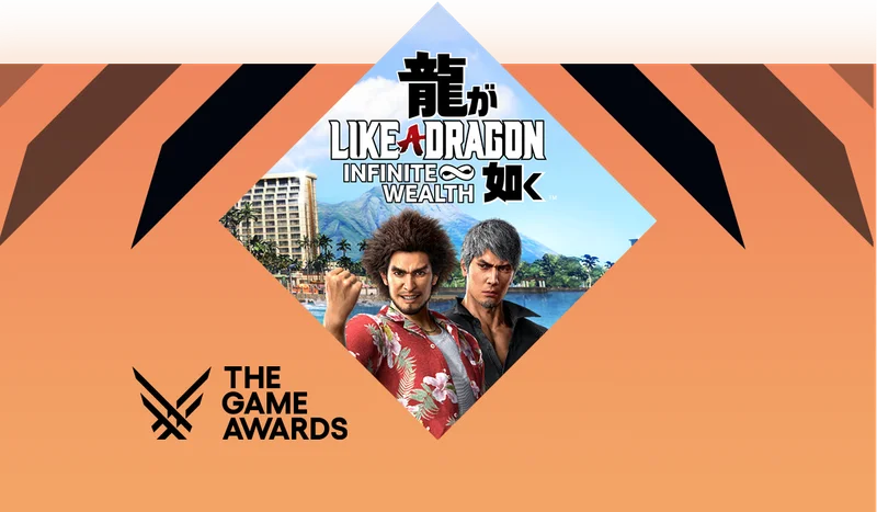 Like a dragon infinite wealth character image and 'the games awards' logo.