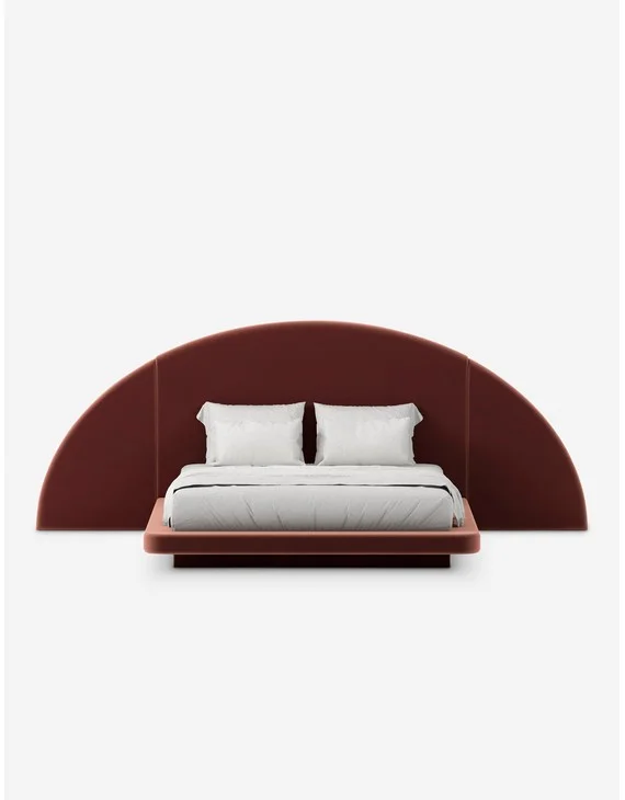 Hendrix Half Moon Bed by Button Atelier x Co.House Designs-Cabernet Classic Velvet / King
