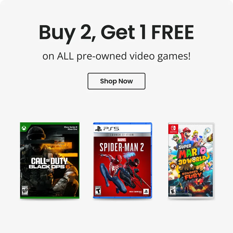 Buy 2, Get I FREE on ALL pre-owned video games! Xbox Series X Xbox One Shop Now Ell II [IN SPIDER-MAN 2 INSOMNIAC