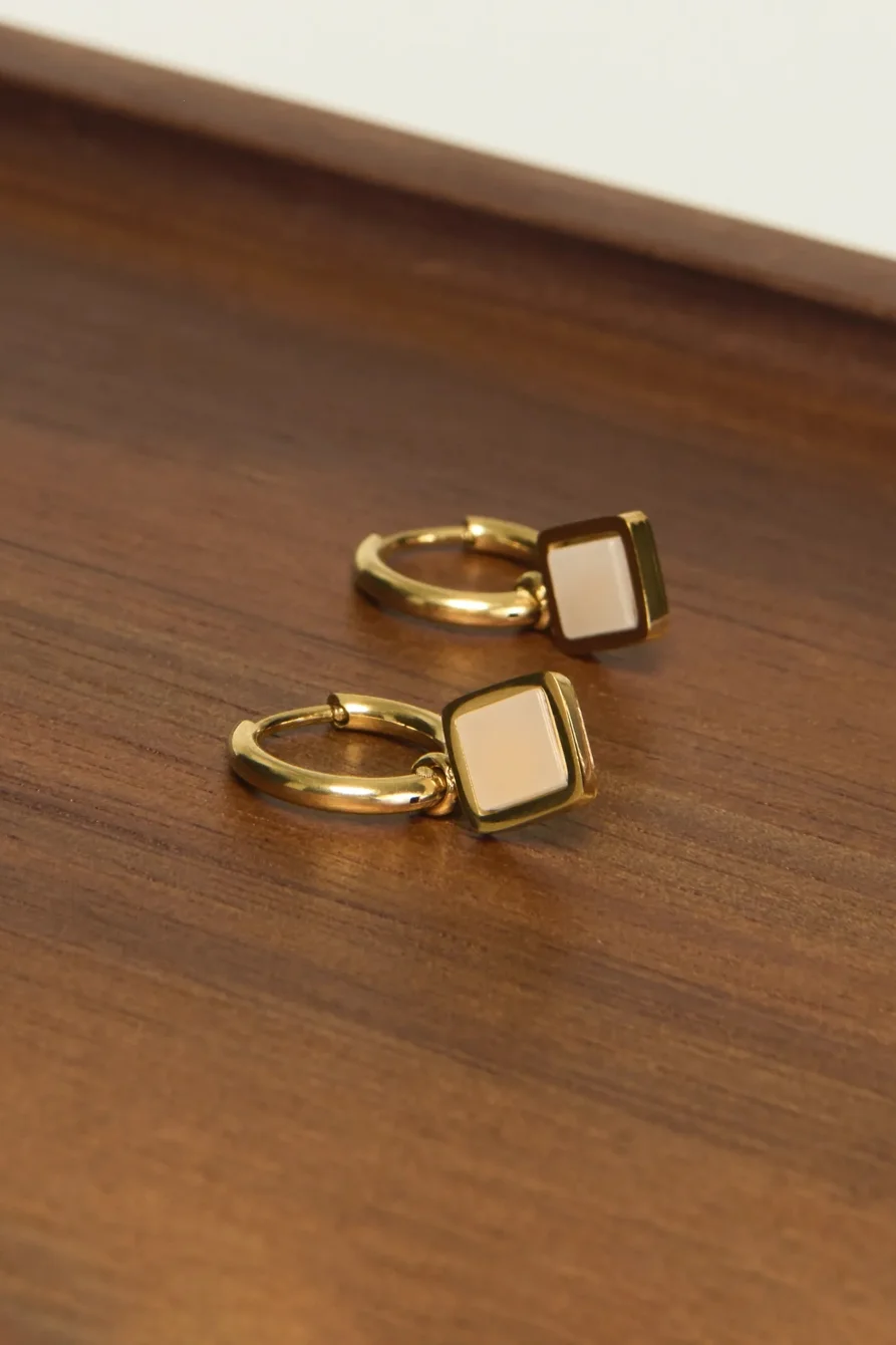 Image of Lucky Brand Sqaure Gem Pendant Drop Earrings - Women's Ladies Accessories Jewelry Earrings in Gold