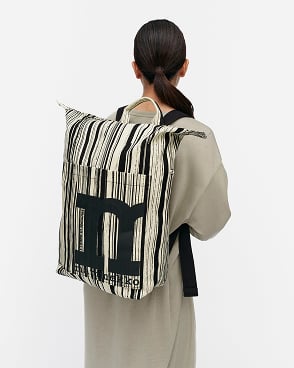 Black and light yellow striped backpack.