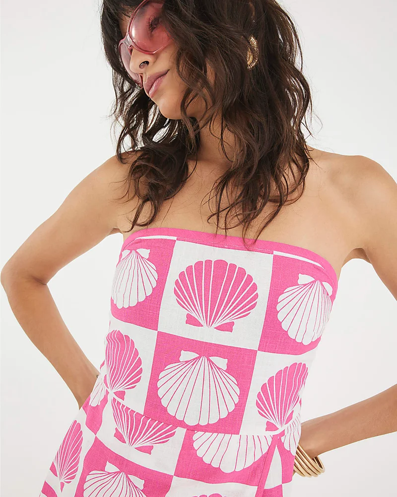 Pink Shell Print Beach Playsuit