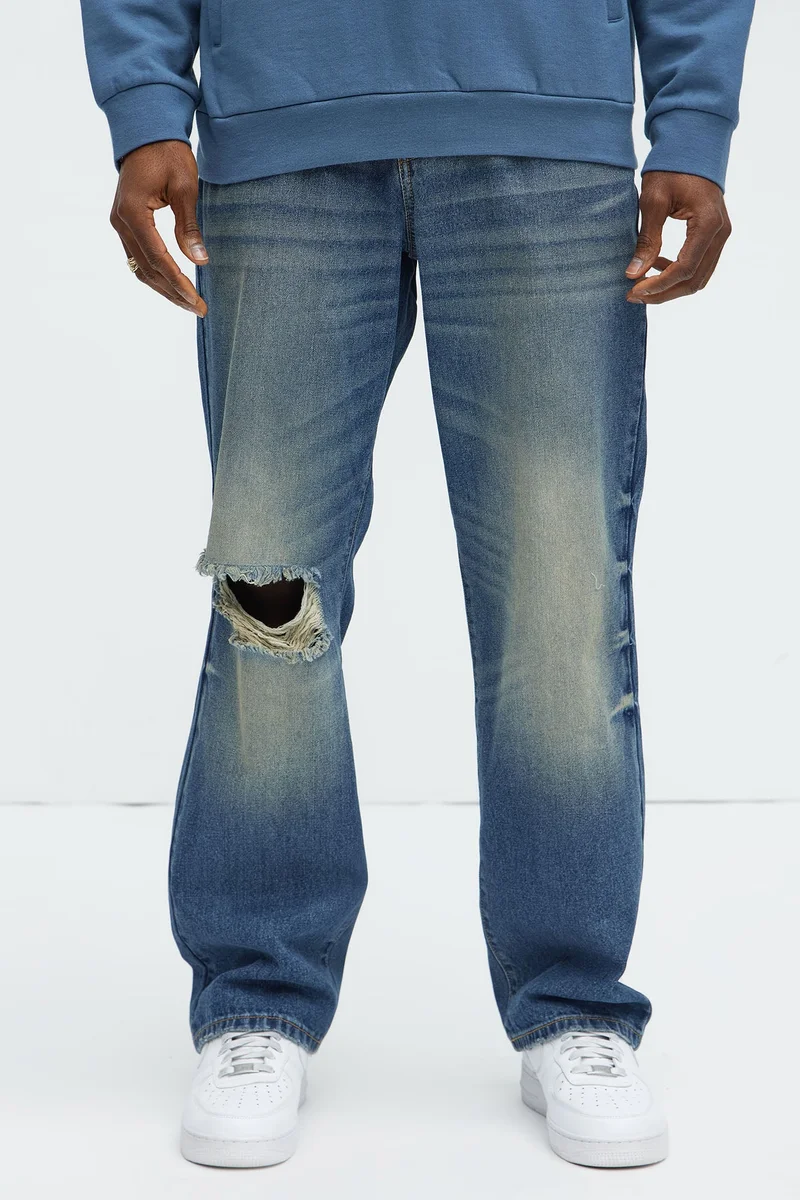 Image of Rocky Distressed Straight Jeans - Vintage Blue Wash
