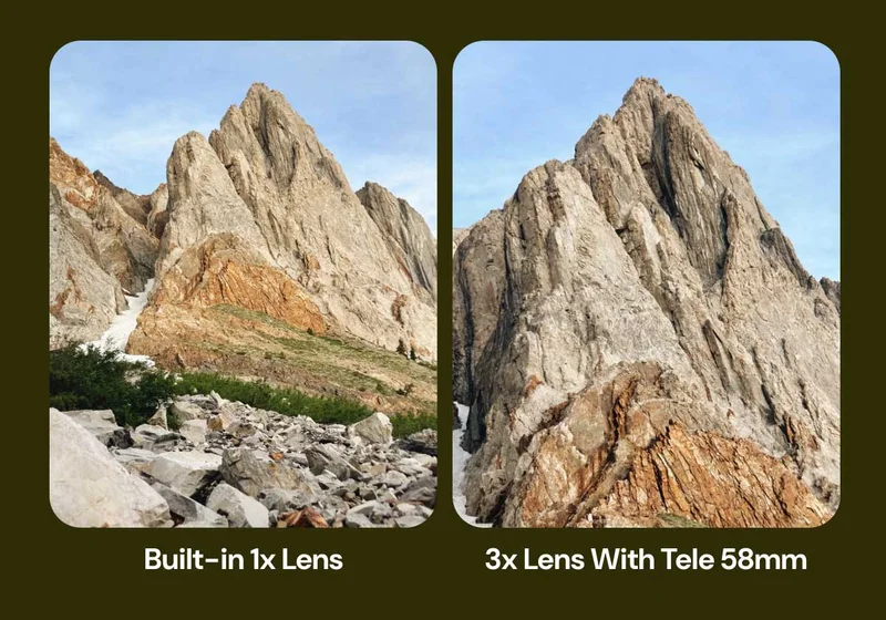 Side by side comparison of the normal iphone lens vs the moment tele lens.