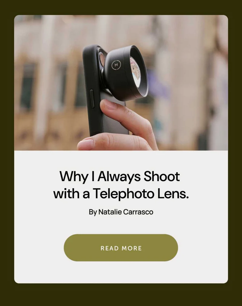 Thumbnail for an article titled: Why I always shoot with a telephoto Lens. By Natalie Carrasco - Read More