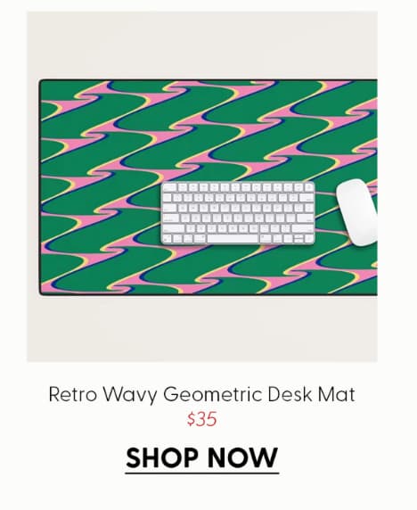 Retro Wavy Geometric Pink Green Zigzag Abstract Pattern Desk Mat