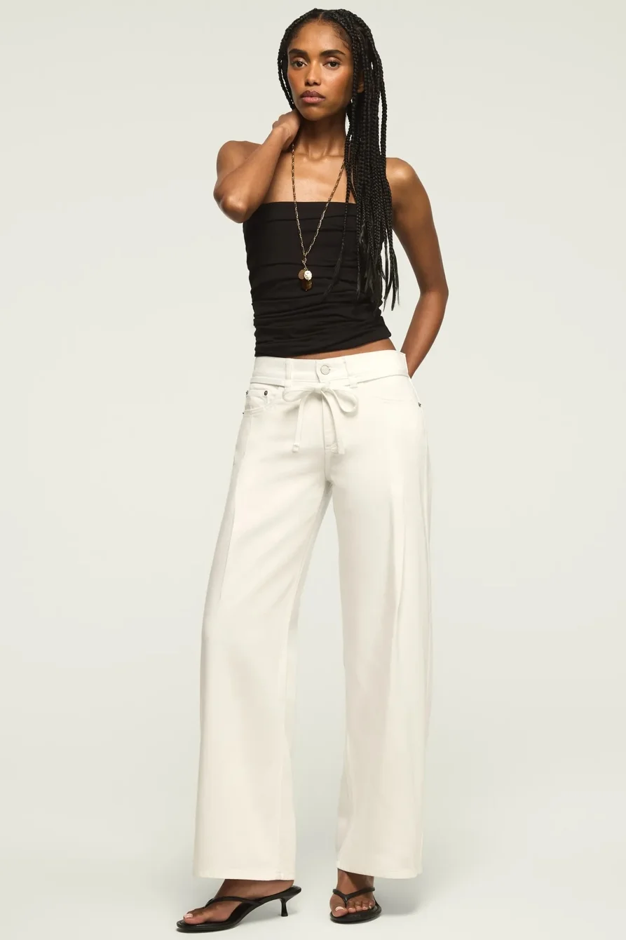 Image of Lucky Brand Liquid Denim Luxe Palazzo - Women's Clothing Outerwear Jean Denim Jackets in Pure White Wash