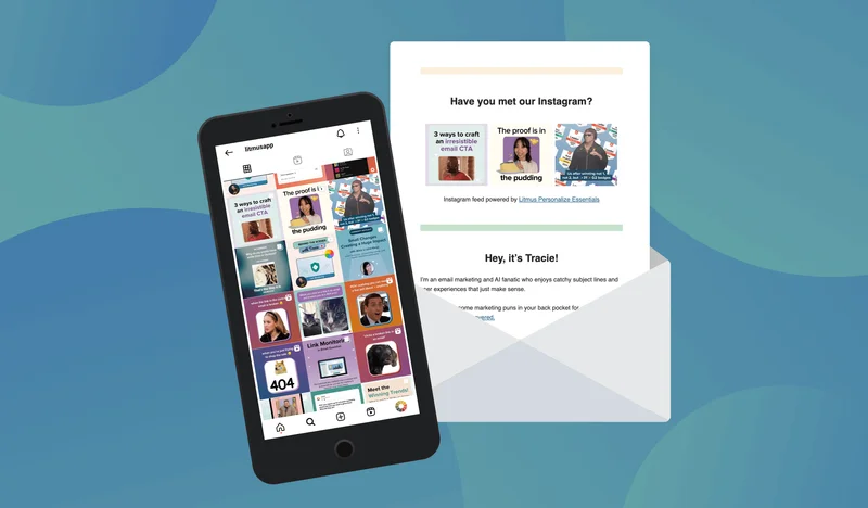 An email with an Instagram Feed and a mobile phone on Instagram.