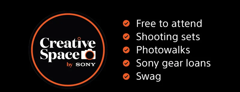 Free to attend, shooting sets, photowalks, Sony gear loans, Swag