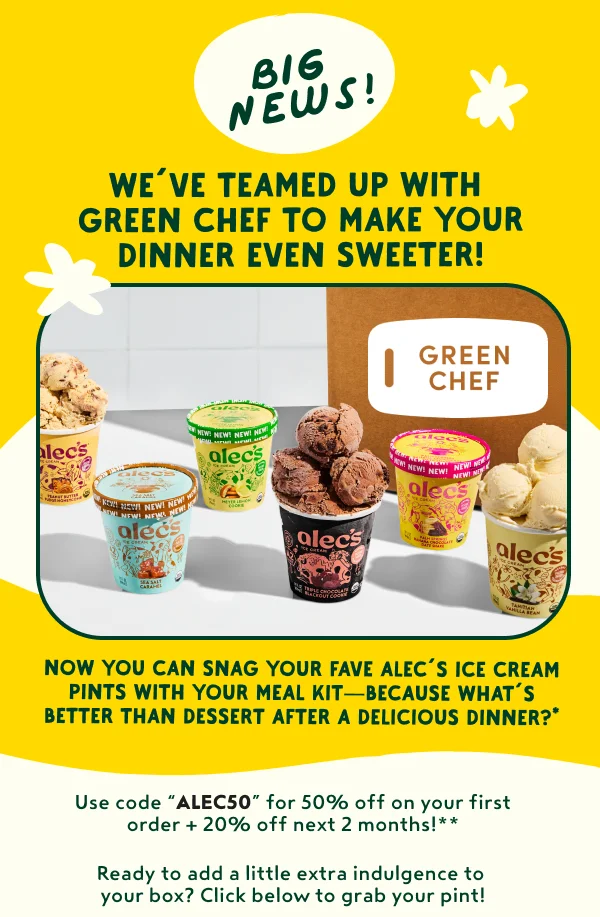 Big news - Green Chef meal kit is carrying Alec's Ice Cream