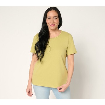 Denim & Co. Essentials True Cotton Short Sleeve Top with Trim