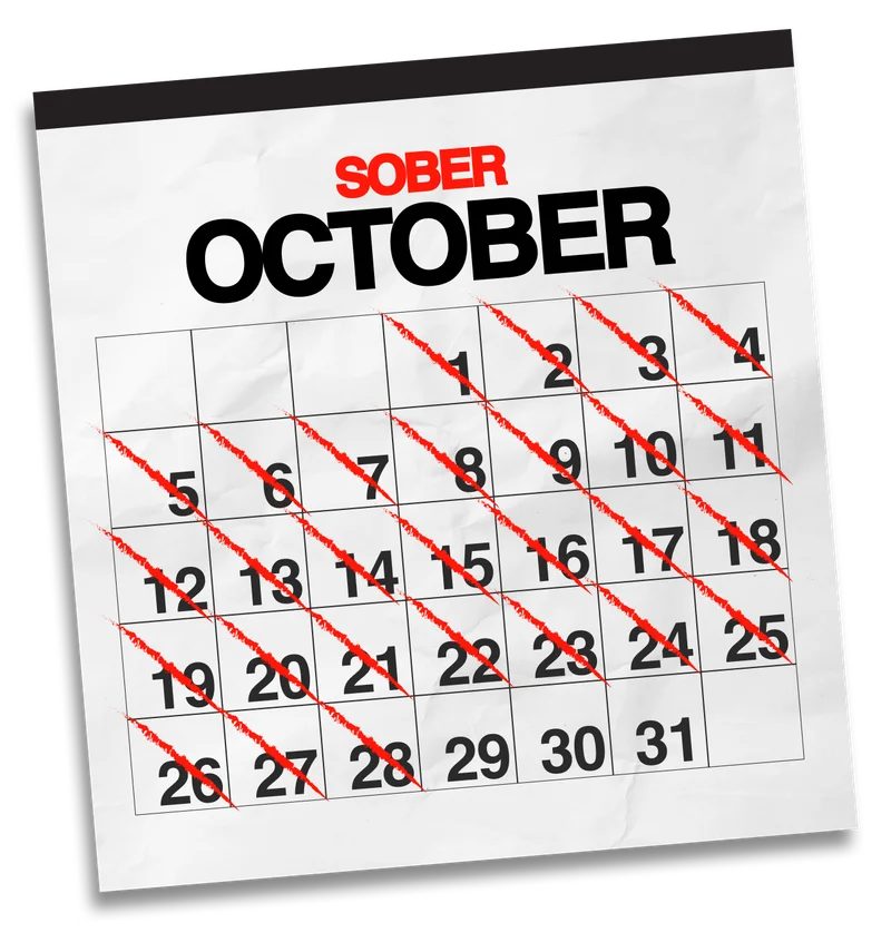 Sober October Calendar - Day 1-7 crossed off