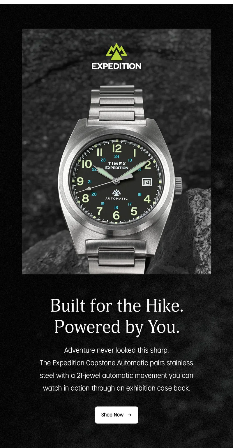 Built for the hike. Powered by you. | Expedition Capstone Automatic 39mm Stainless Steel Bracelet Watch
