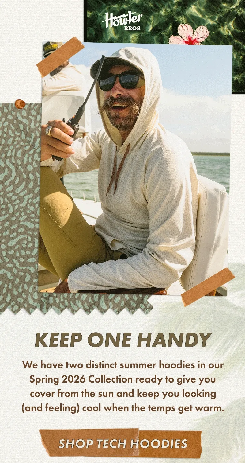 We have two distinct summer hoodies in our Spring 2026 Collection ready to give you cover from the sun and keep you looking (and feeling) cool when the temps get warm.