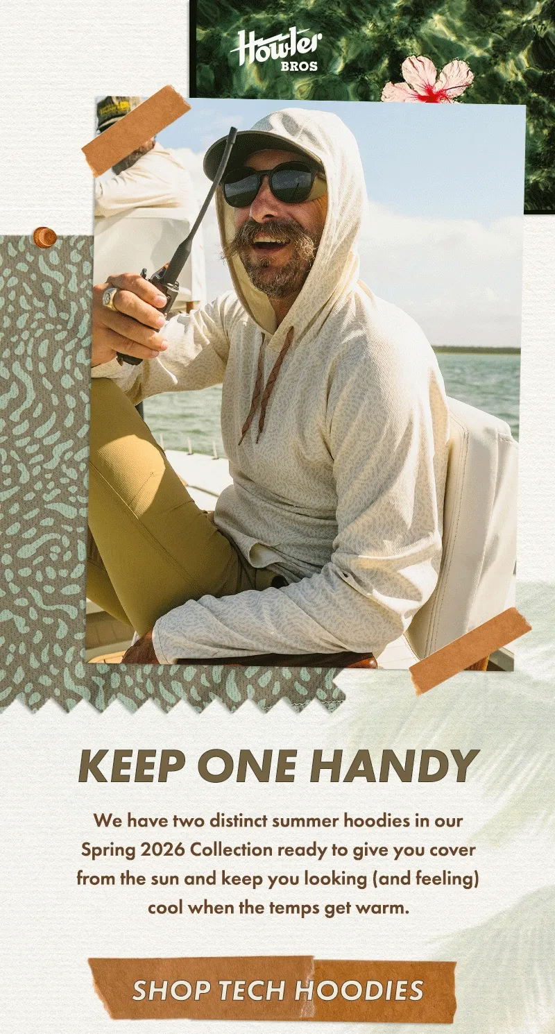 We have two distinct summer hoodies in our Spring 2026 Collection ready to give you cover from the sun and keep you looking (and feeling) cool when the temps get warm.