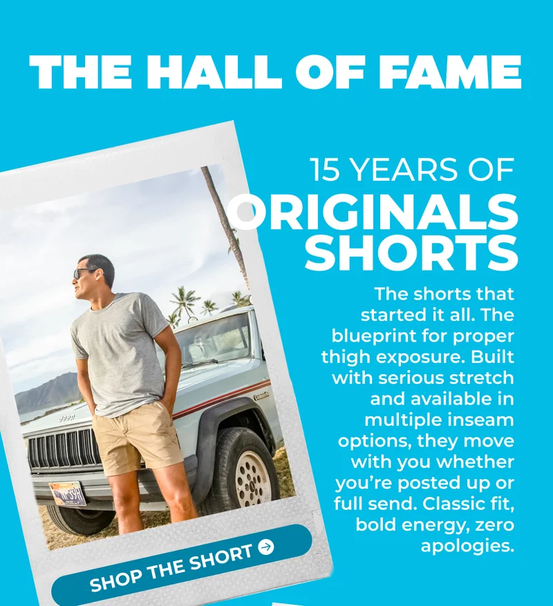 15 Years Of ORIGINALS SHORTS: The shorts that started it all. The blueprint for proper thigh exposure. Built with serious stretch and available in multiple inseam options, they move with you whether you’re posted up or full send. Classic fit, bold energy, zero apologies.
