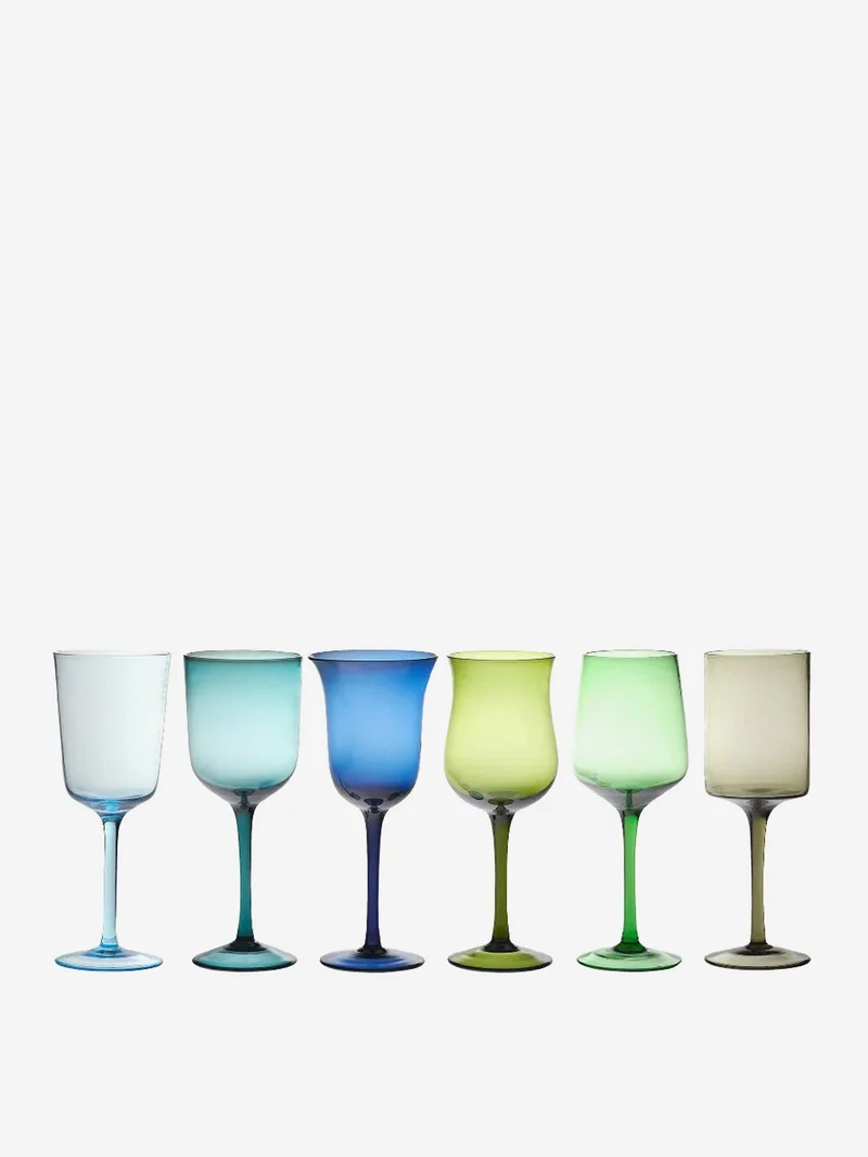 Image of BITOSSI HOME Wine Glasses (Set of 6) Mixed - Nuance Blue/ Green