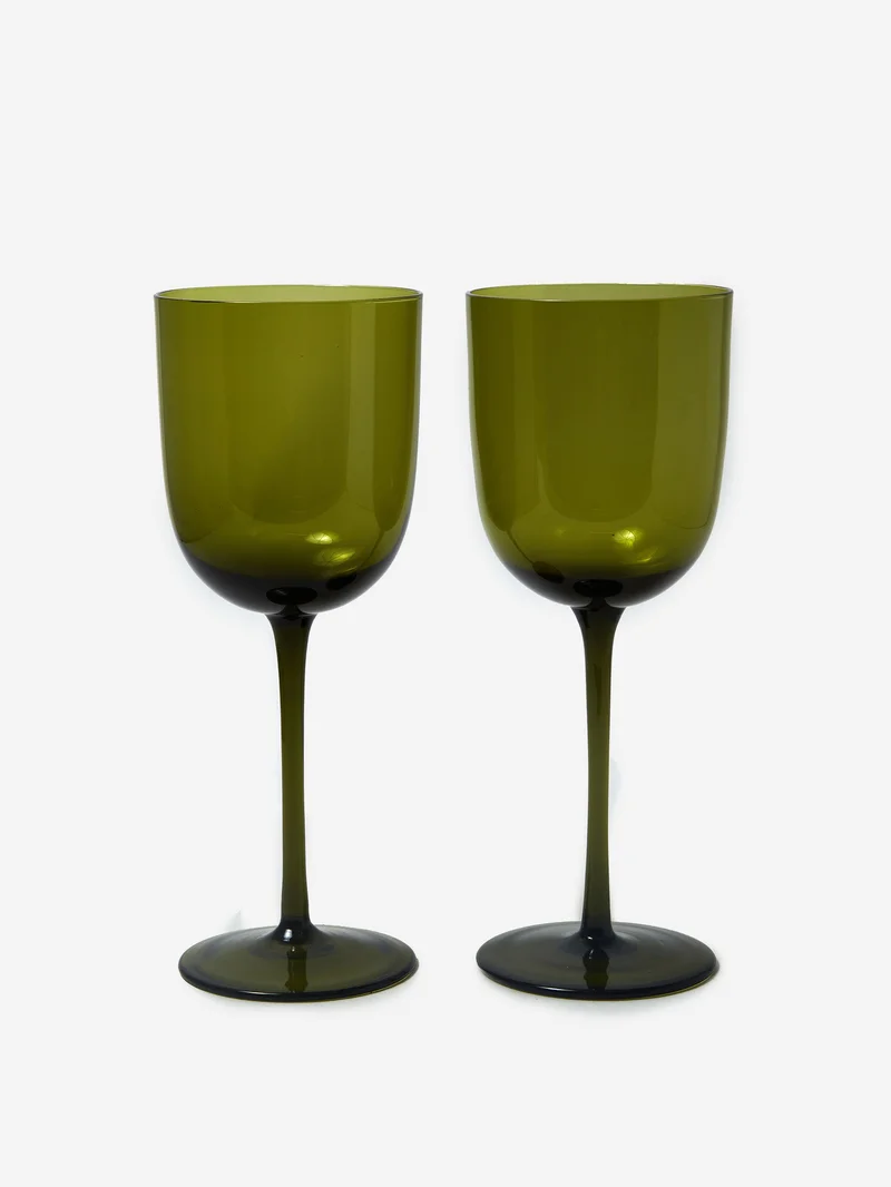 Image of ferm LIVING Host White Wine Glasses - Set of 2 - Moss Green