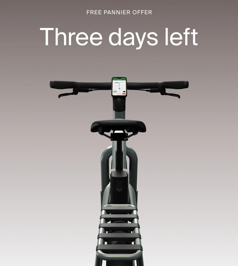 A graphic. Black Friday Cowboy promotion with a rendered e-bike offering €1000 off. Available on top-spec models.