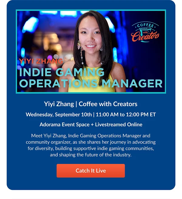 Yiyi Zhang | Coffee with Creators  Wednesday, September 10th | 11:00 AM to 12:00 PM