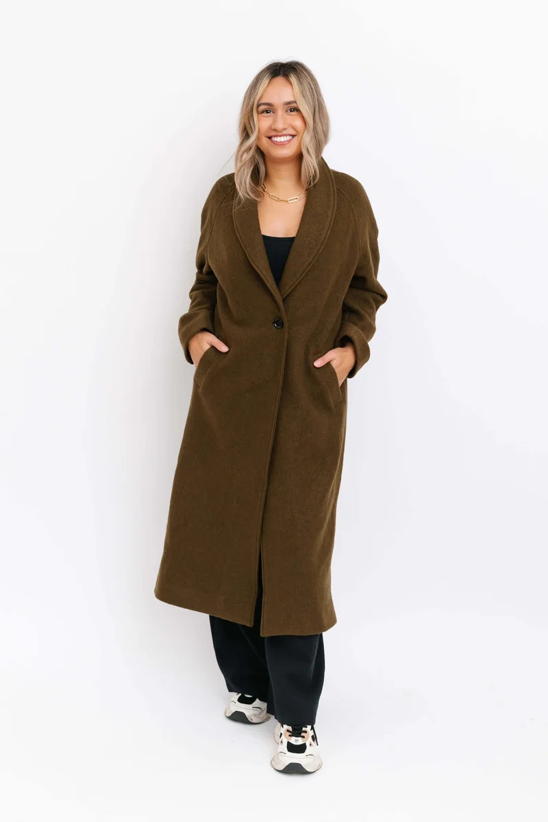 Image of Emory Long Coat in Juniper Green