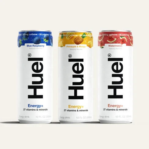 Three cans of Huel Energy+