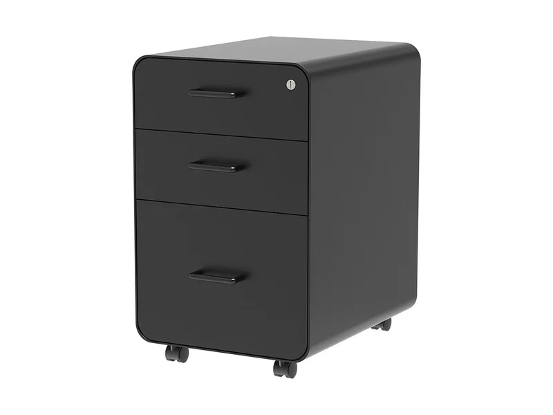 Workstream Rolling Round Corner 3-Drawer File Cabinet,&nbsp;With Lock, Black