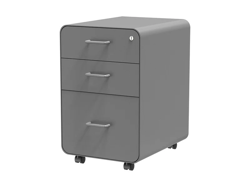 Workstream Rolling Round Corner 3-Drawer File Cabinet,&nbsp;With Lock, Gray