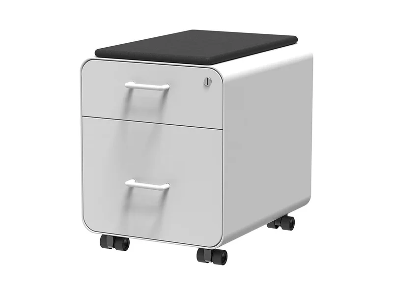 Workstream&nbsp;Rolling Round Corner 2-Drawer File Cabinet, With&nbsp;Seat Cushion and Lock, White