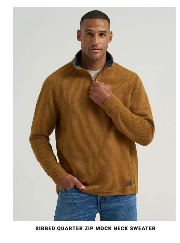 Ribbed Quarter Zip Mock Neck Sweater