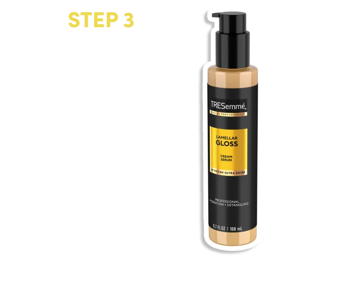 step 3 | Next, it’s all about styling, so get ready like the pros do with our lightweight Lamellar Gloss Hydrating & Detangling Cream Serum.