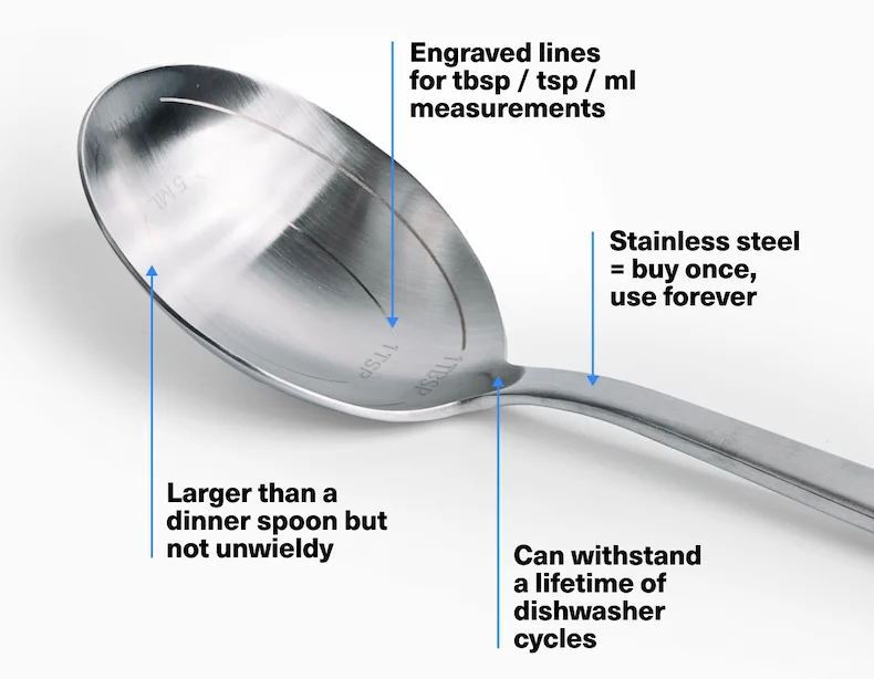 Engraved lines  for tbsp / tsp / ml measurements