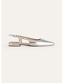 Cut Out Slingback Flats - Silver Leather