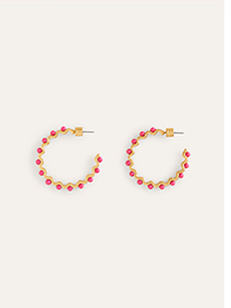 Wire Bead Hoop Earrings - Pink