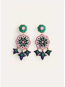 Beady Motif Earrings - Flower
