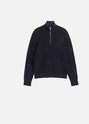 Wool & Cotton Half Zip Jumper Blue