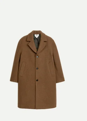 Single-Breasted Wool-Blend Coat Brown