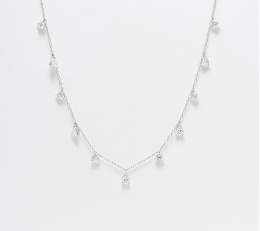 Diamonique Station Drop Necklace, Sterling Silver